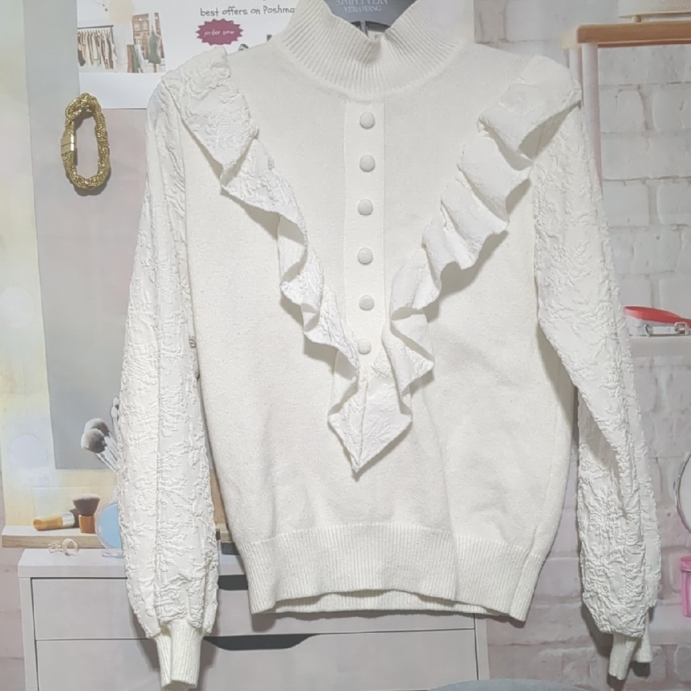 Elegant White Ruffled Sweater
